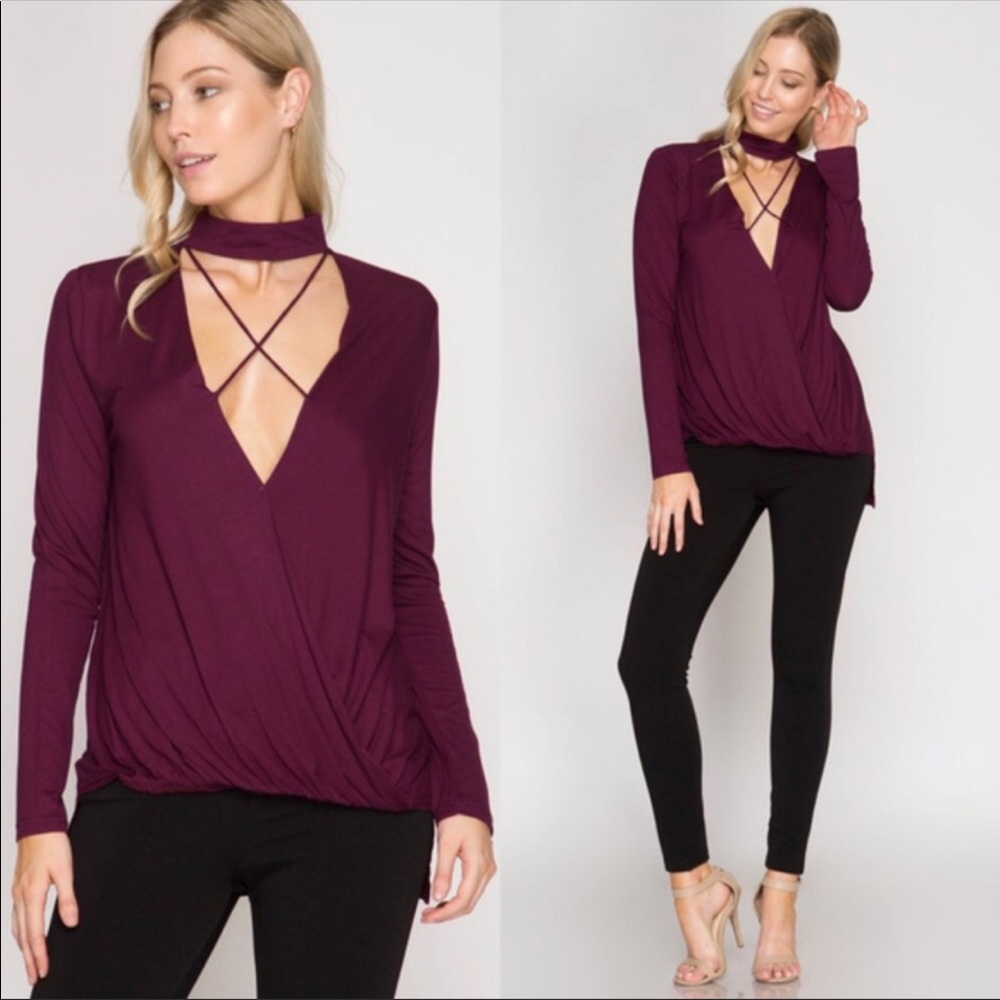 Plum Berry Mock Neck Shirt L